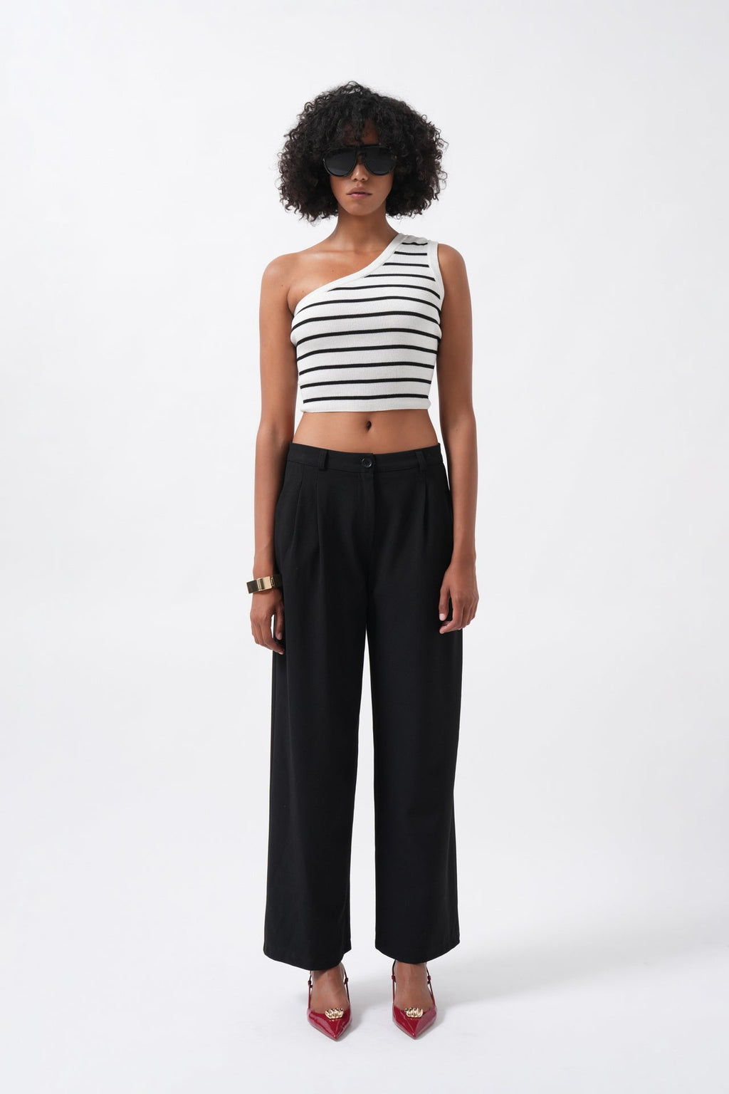 Double Pleated Wide Leg Black Trousers