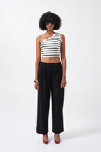 Double Pleated Wide Leg Black Trousers