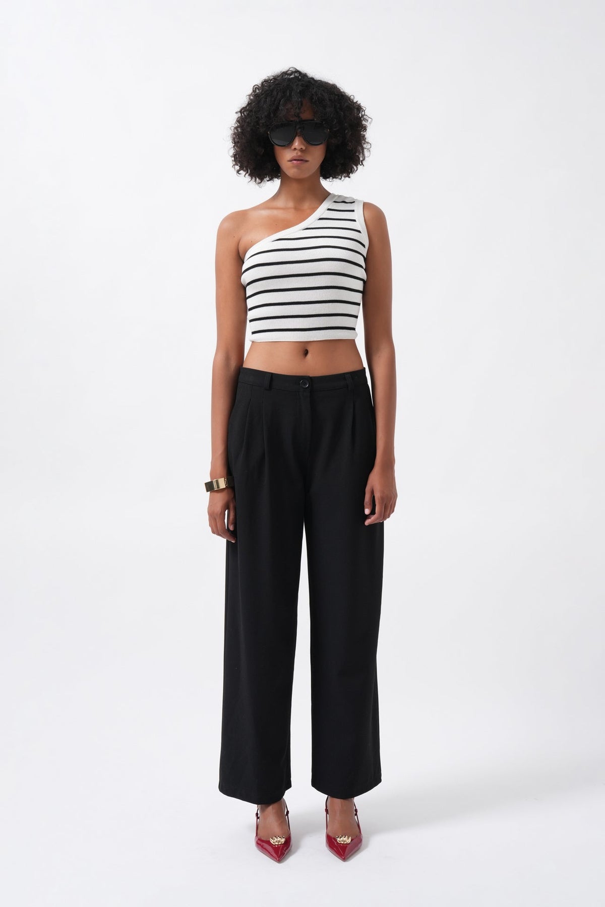 Double Pleated Wide Leg Black Trousers
