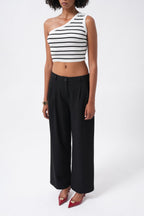 Double Pleated Wide Leg Black Trousers