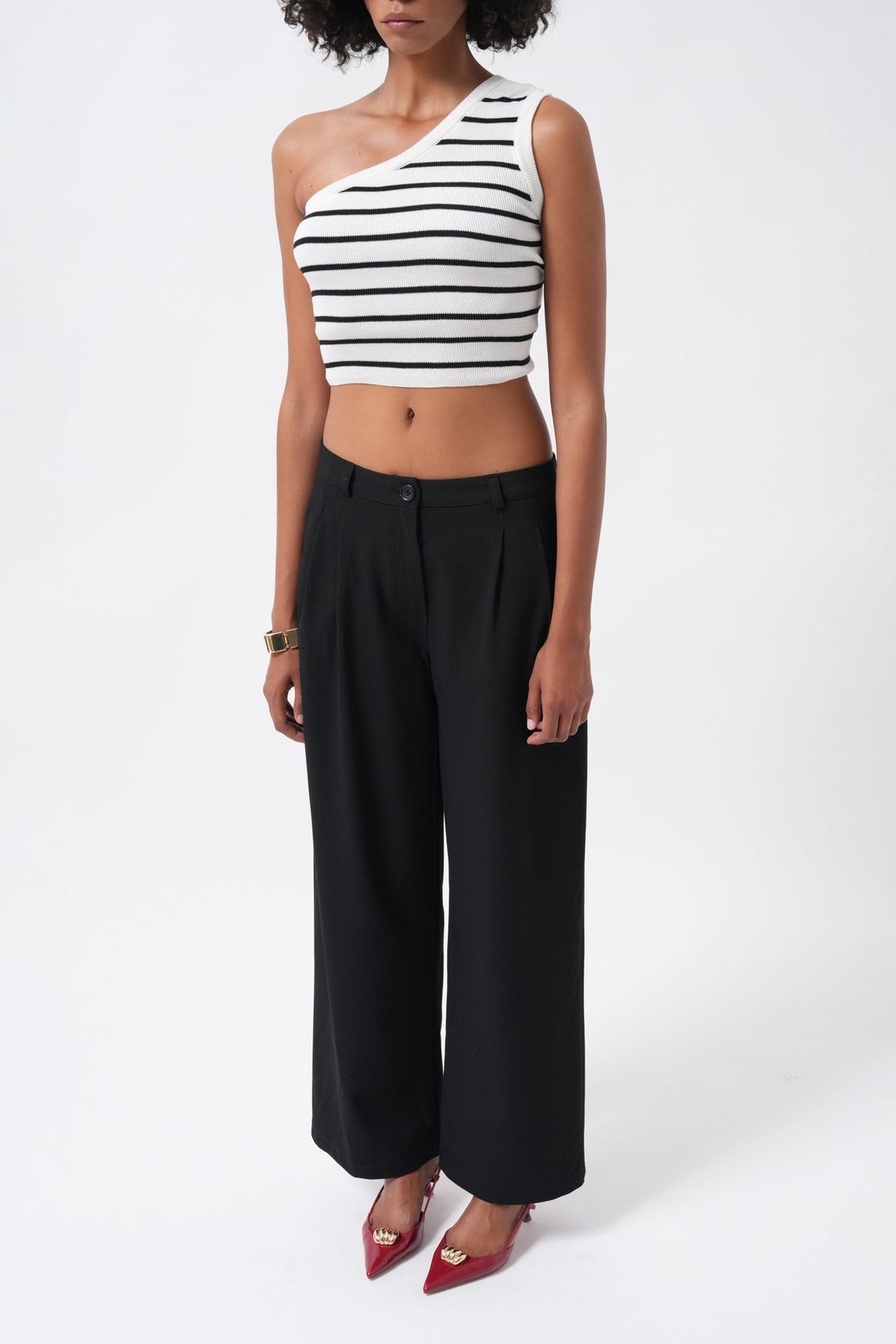 Double Pleated Wide Leg Black Trousers
