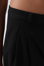 Double Pleated Wide Leg Black Trousers