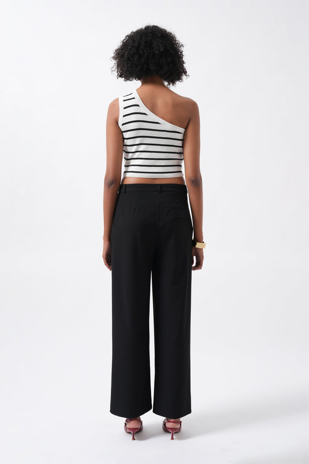 Double Pleated Wide Leg Black Trousers