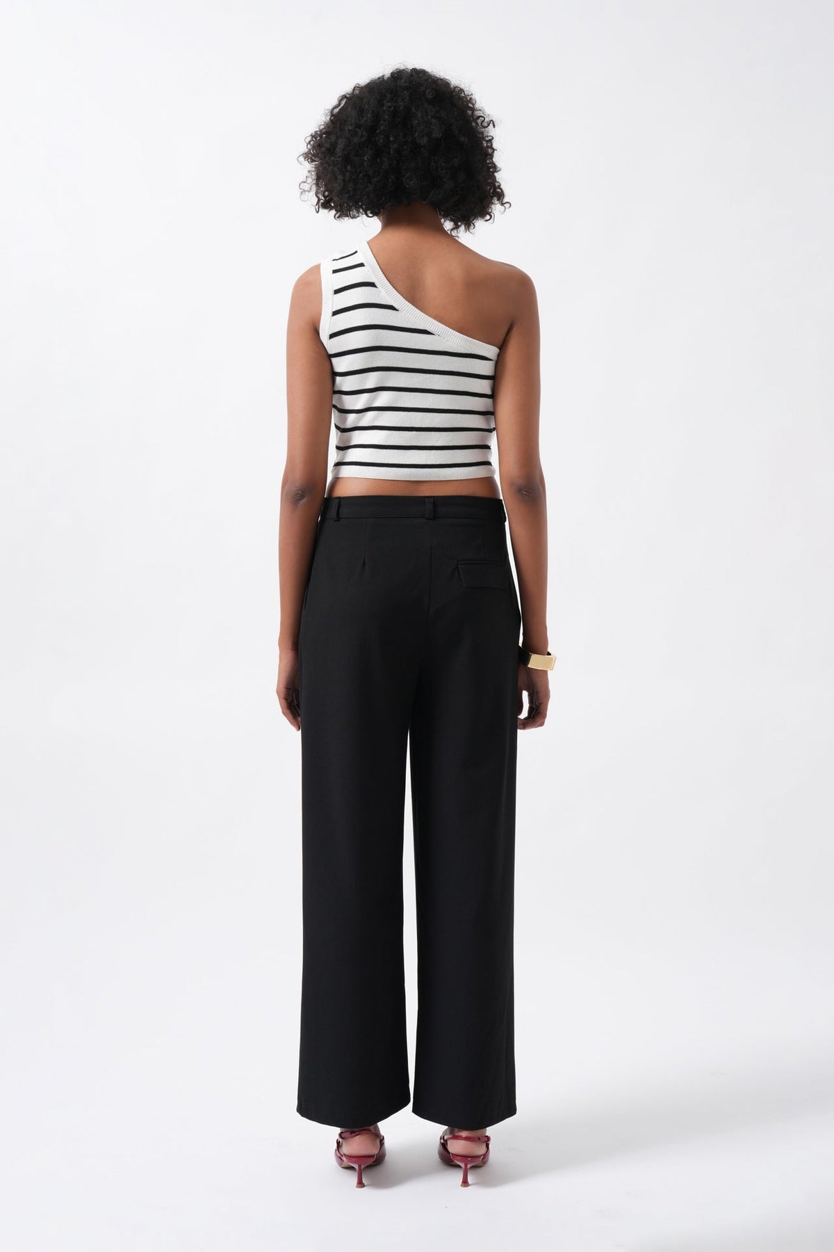 Double Pleated Wide Leg Black Trousers