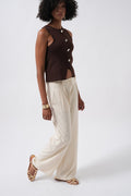 Double Pleated Wide Leg Beige Pants