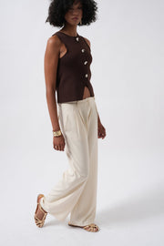 Double Pleated Wide Leg Beige Trousers