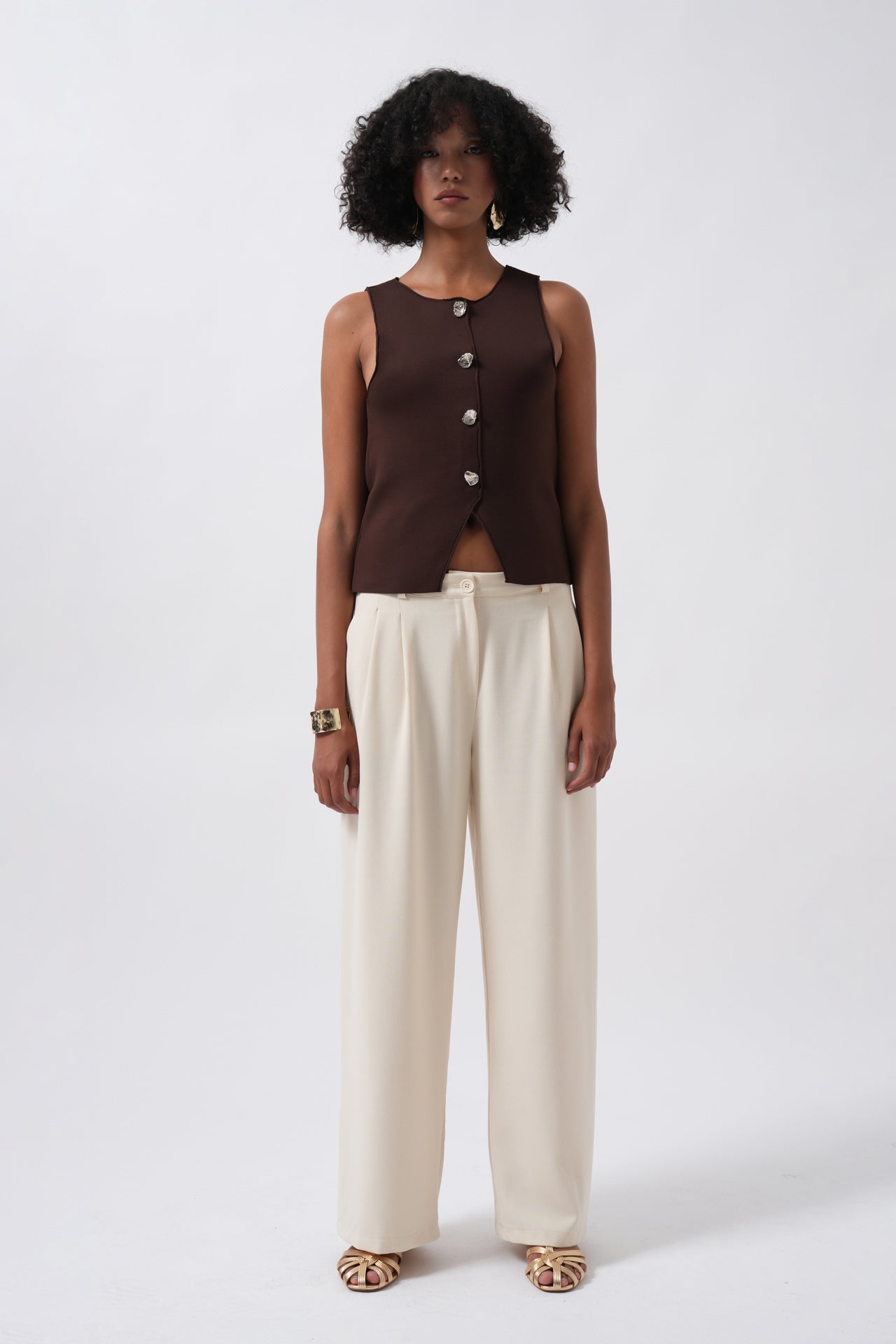 Double Pleated Wide Leg Beige Pants