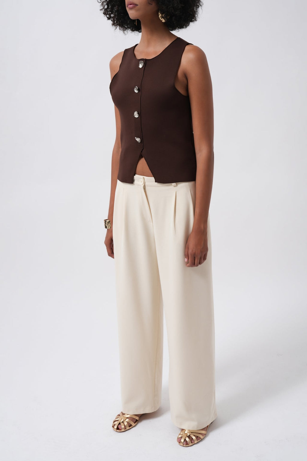Double Pleated Wide Leg Beige Pants
