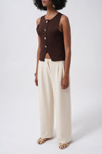 Double Pleated Wide Leg Beige Pants