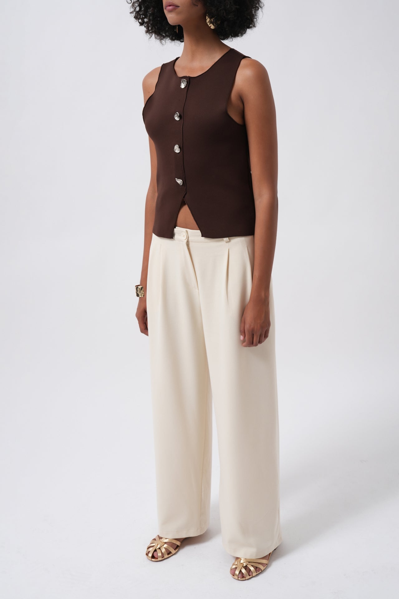 Double Pleated Wide Leg Beige Pants