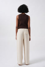 Double Pleated Wide Leg Beige Pants