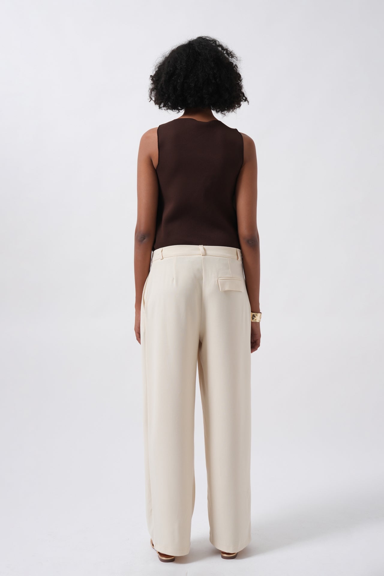 Double Pleated Wide Leg Beige Pants