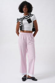 Striped Pink Trousers with Leg Stripe Detail