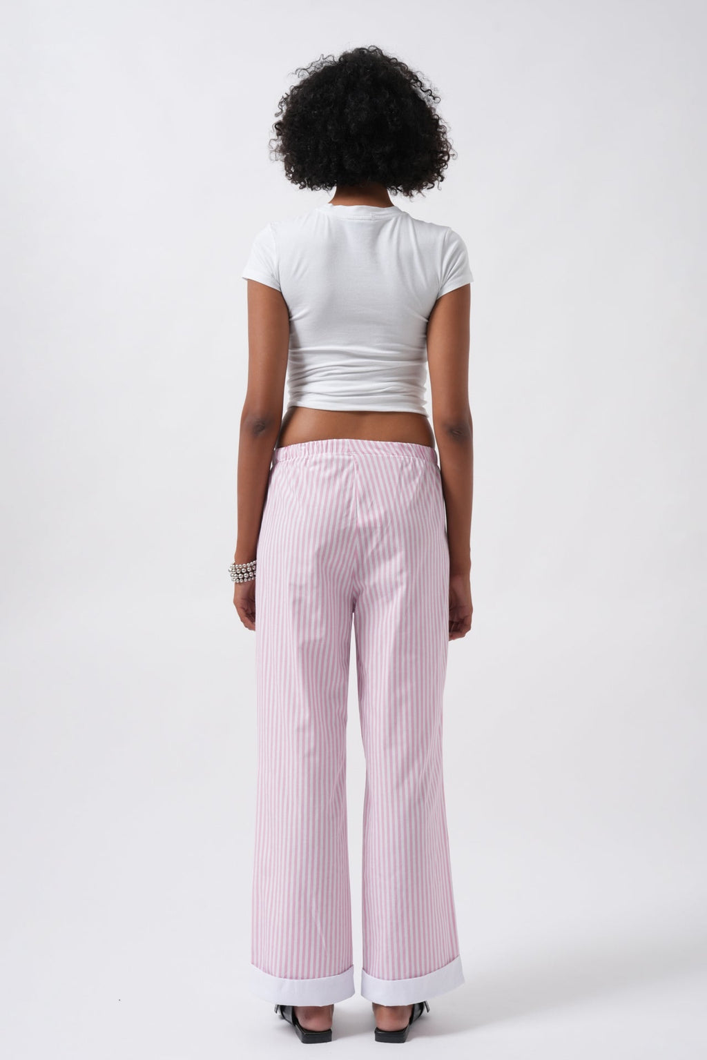 Hem Stripe Detail Striped Pink Pants