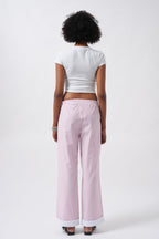 Hem Stripe Detail Striped Pink Pants
