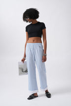 Hem Stripe Detail Striped Blue Pants