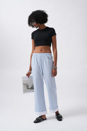 Blue Trousers with Leg Stripe Detail