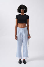 Hem Stripe Detail Striped Blue Pants