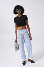 Hem Stripe Detail Striped Blue Pants