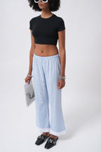 Hem Stripe Detail Striped Blue Pants