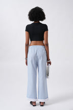 Hem Stripe Detail Striped Blue Pants