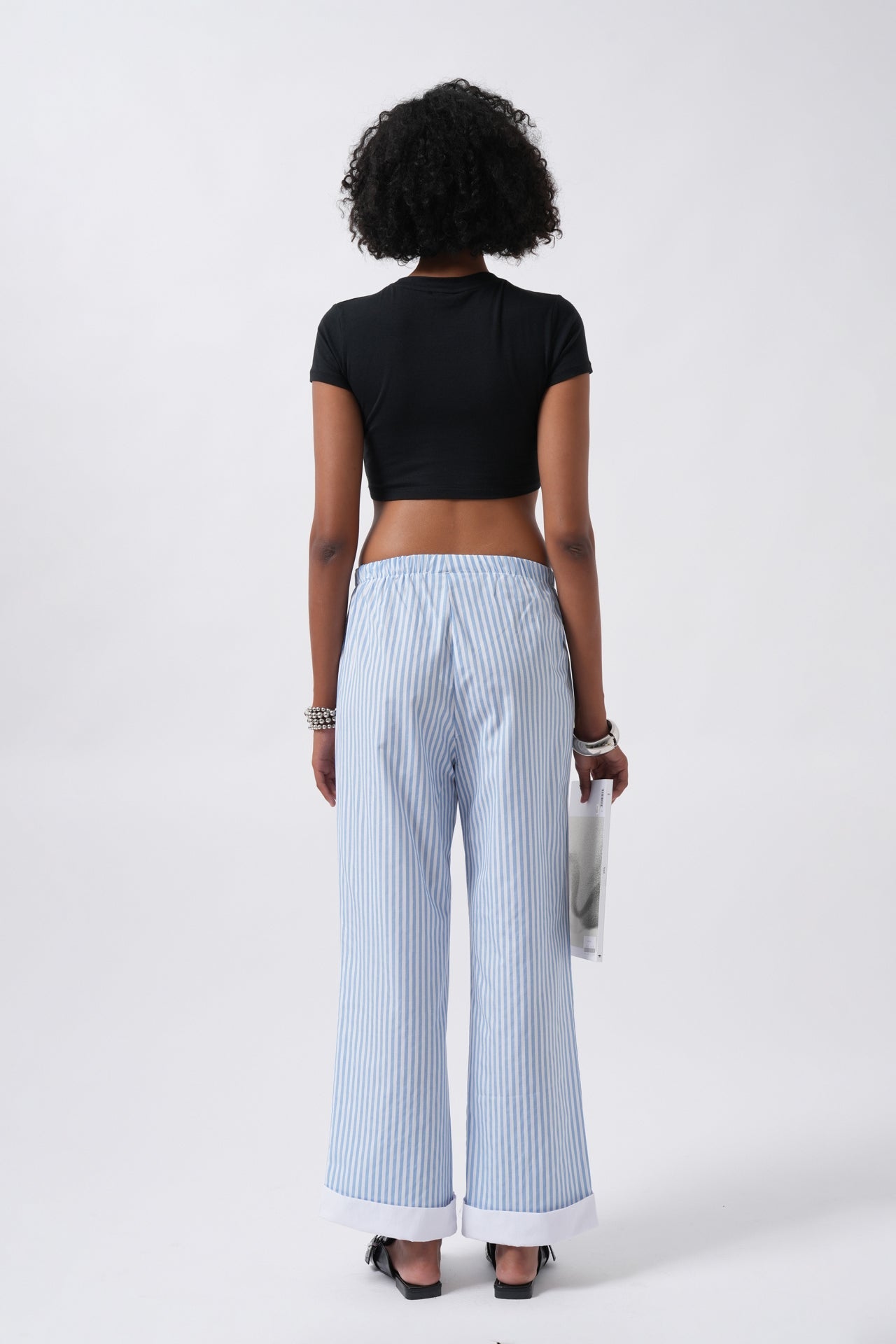 Hem Stripe Detail Striped Blue Pants