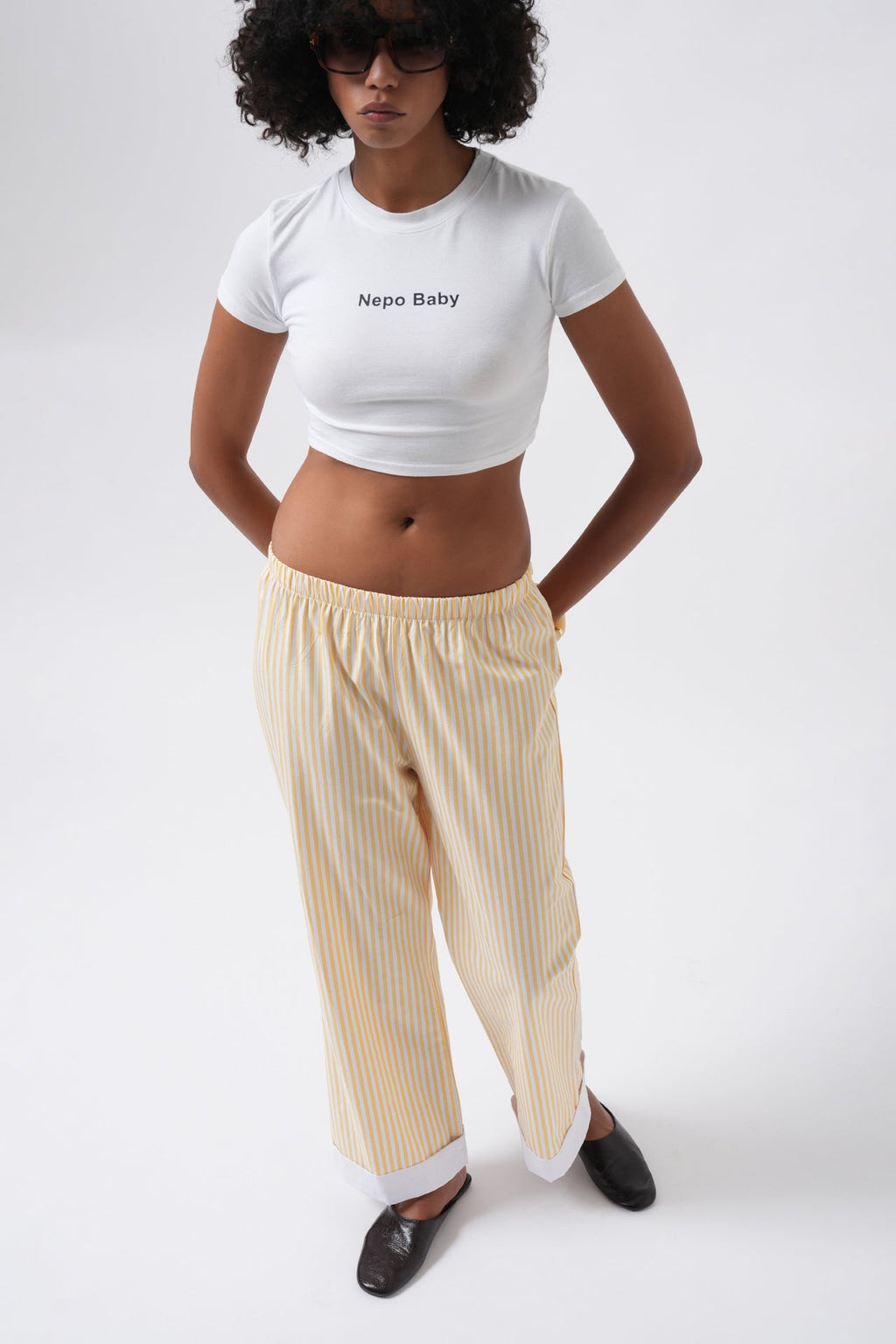 Hem Stripe Detail Striped Yellow Pants