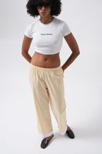 Hem Stripe Detail Striped Yellow Pants