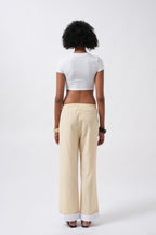 Hem Stripe Detail Striped Yellow Pants