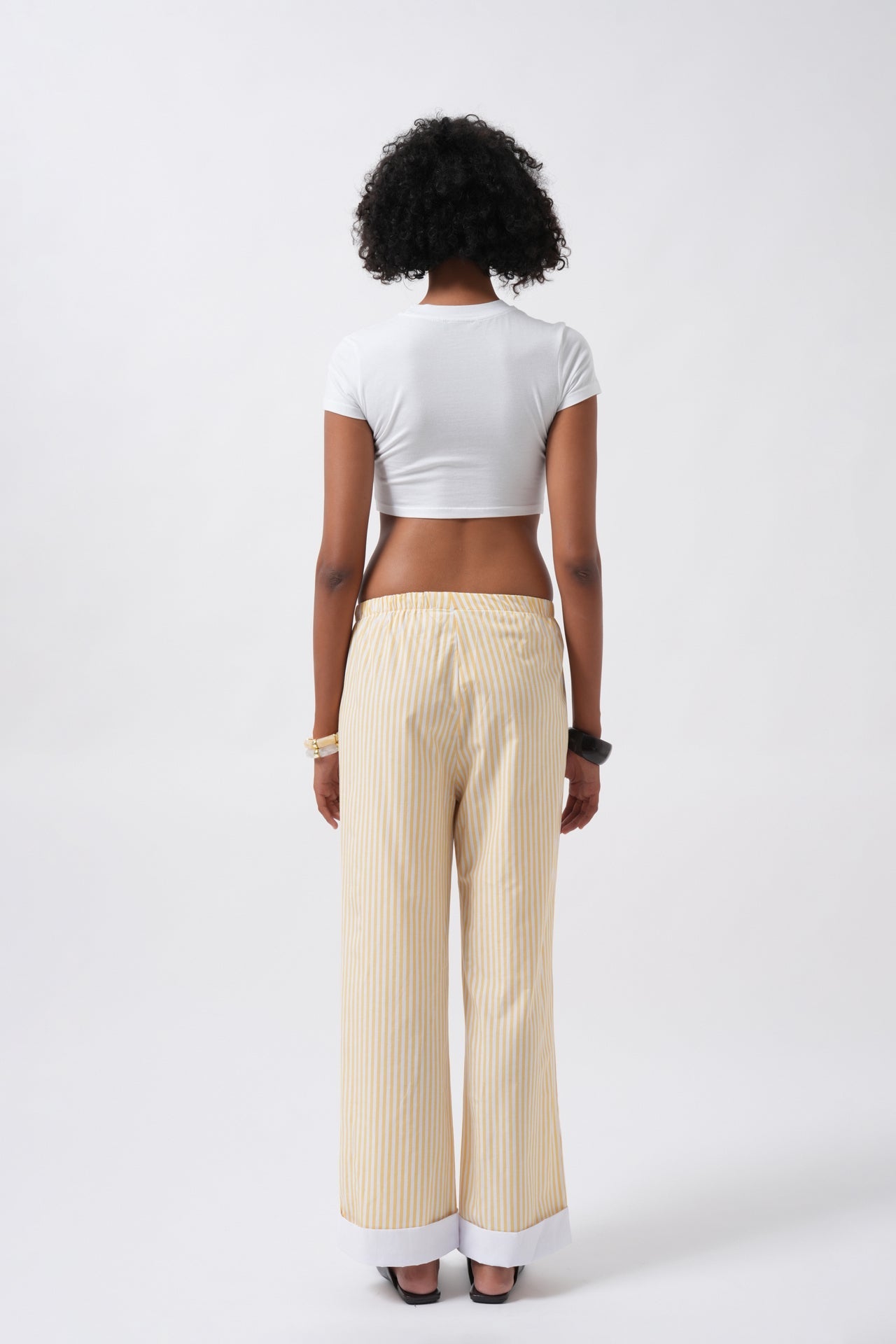 Hem Stripe Detail Striped Yellow Pants