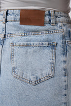 Button Detail Asymmetric Denim Light Blue Skirt