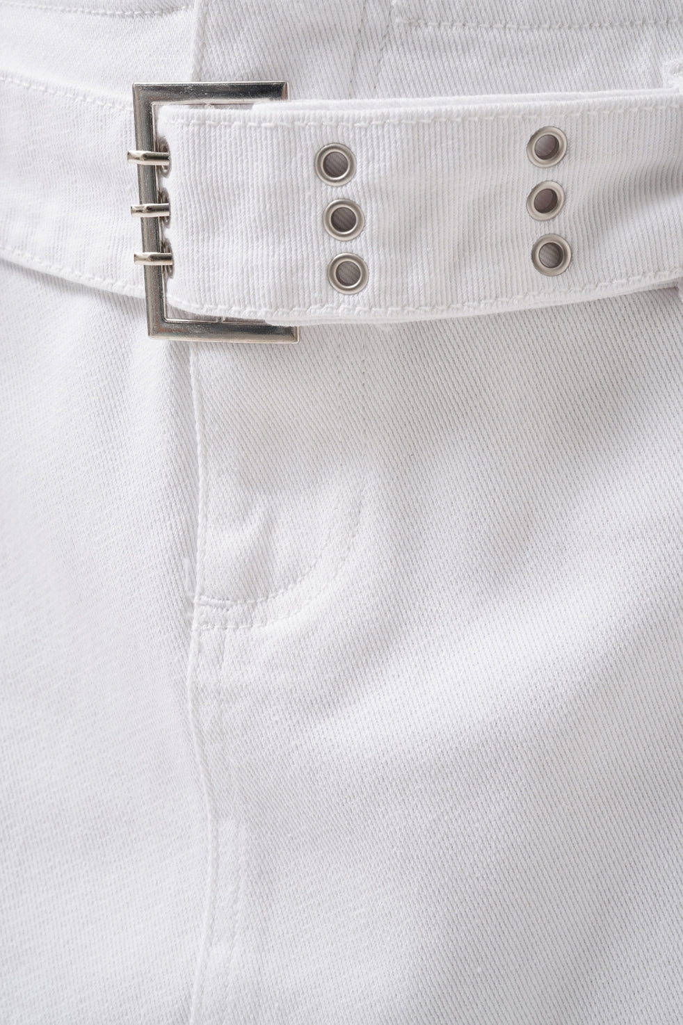 Belt Detail Denim Mini White Skirt