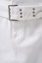 Belt Detail Denim Mini White Skirt