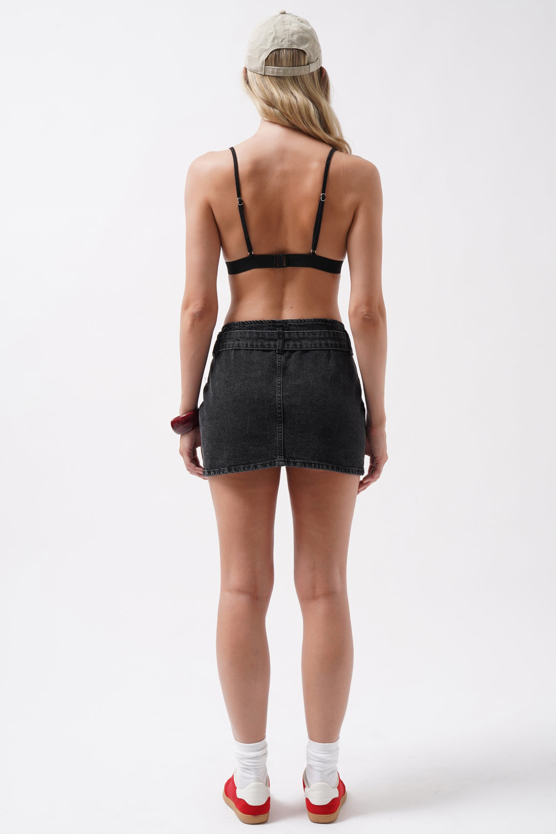 Belt Detail Denim Mini Black Skirt