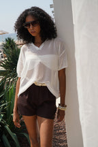 Pleated High Waist Brown Shorts