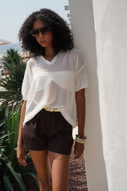Pleated High Waist Brown Shorts