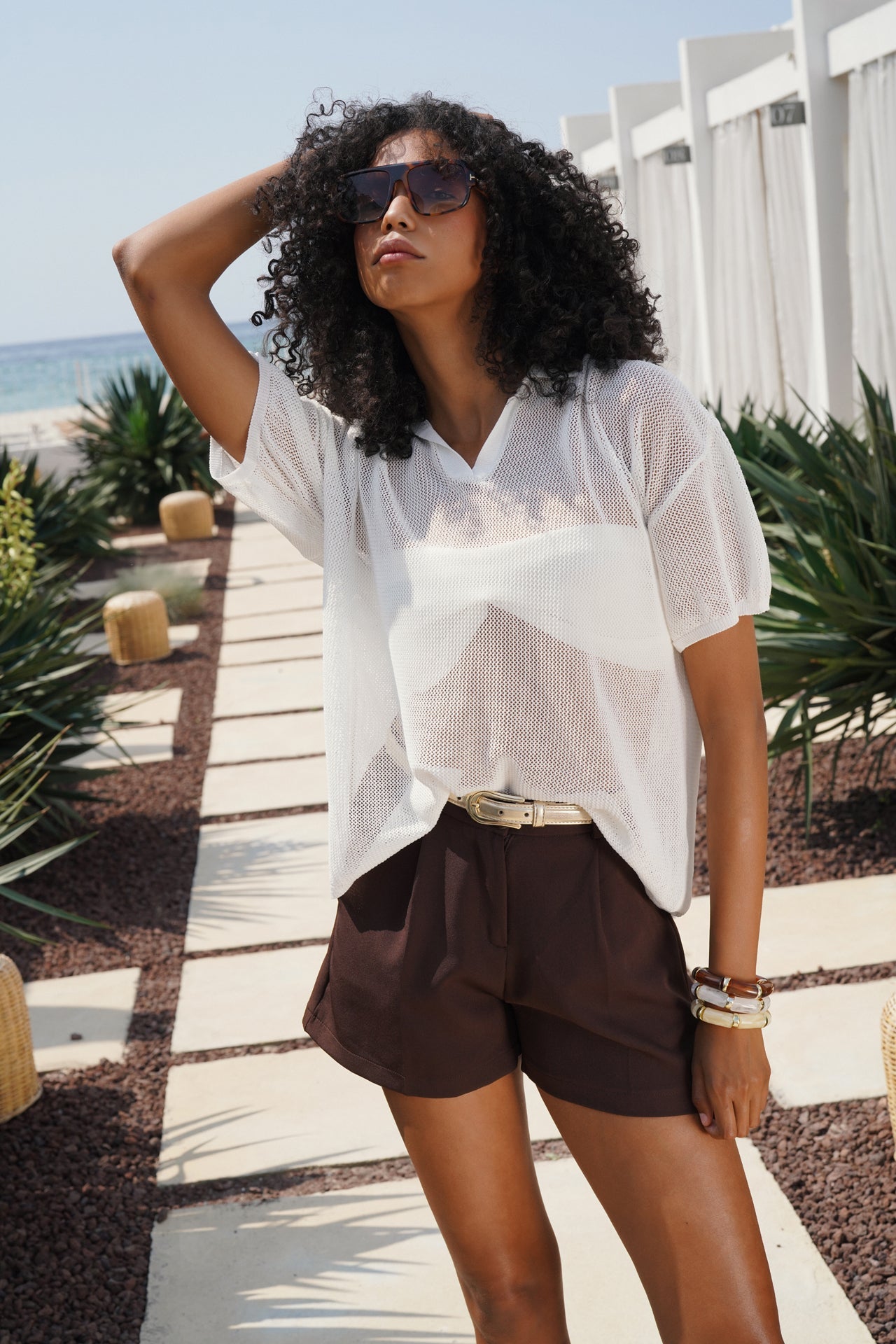 Pleated High Waist Brown Shorts