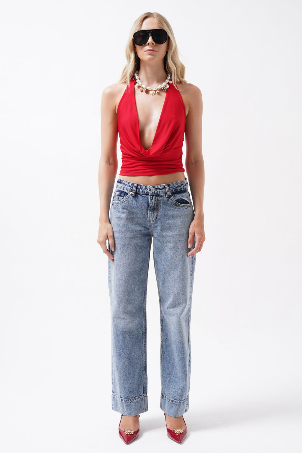 Double Hem High Waist Blue Jeans