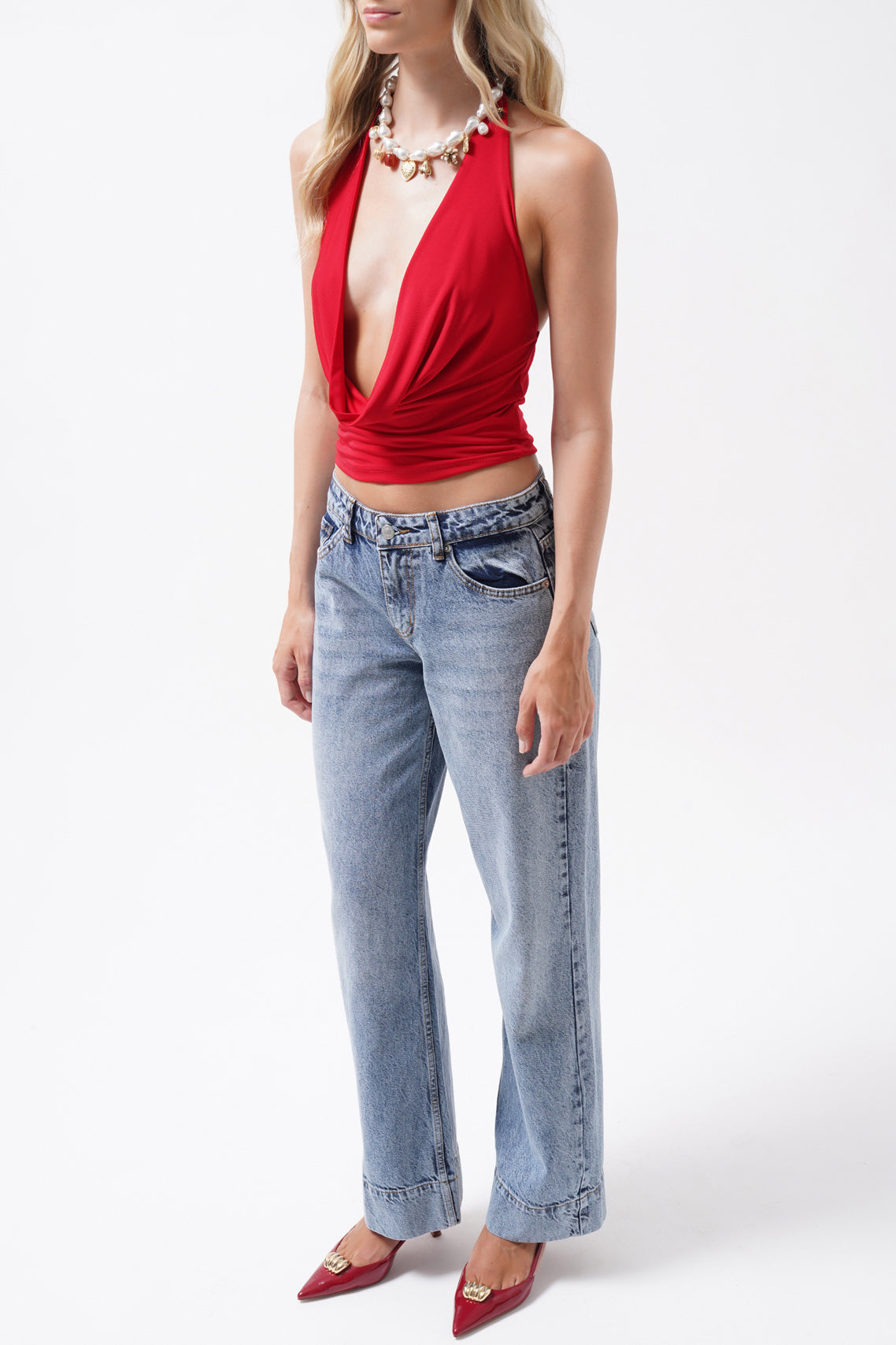 Double Hem High Waist Blue Jeans