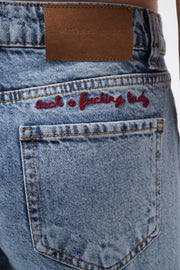 Double Leg High Waist Blue Jeans