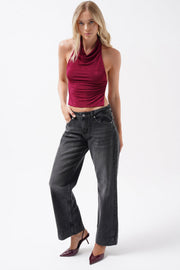 Double Leg High Waist Black Jeans