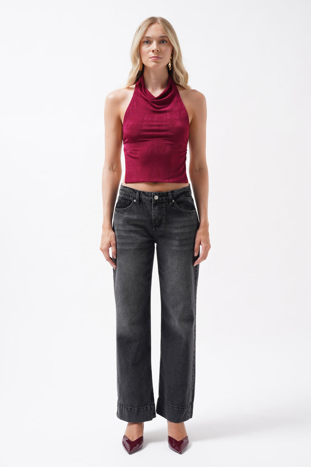 Double Hem High Waist Black Jeans