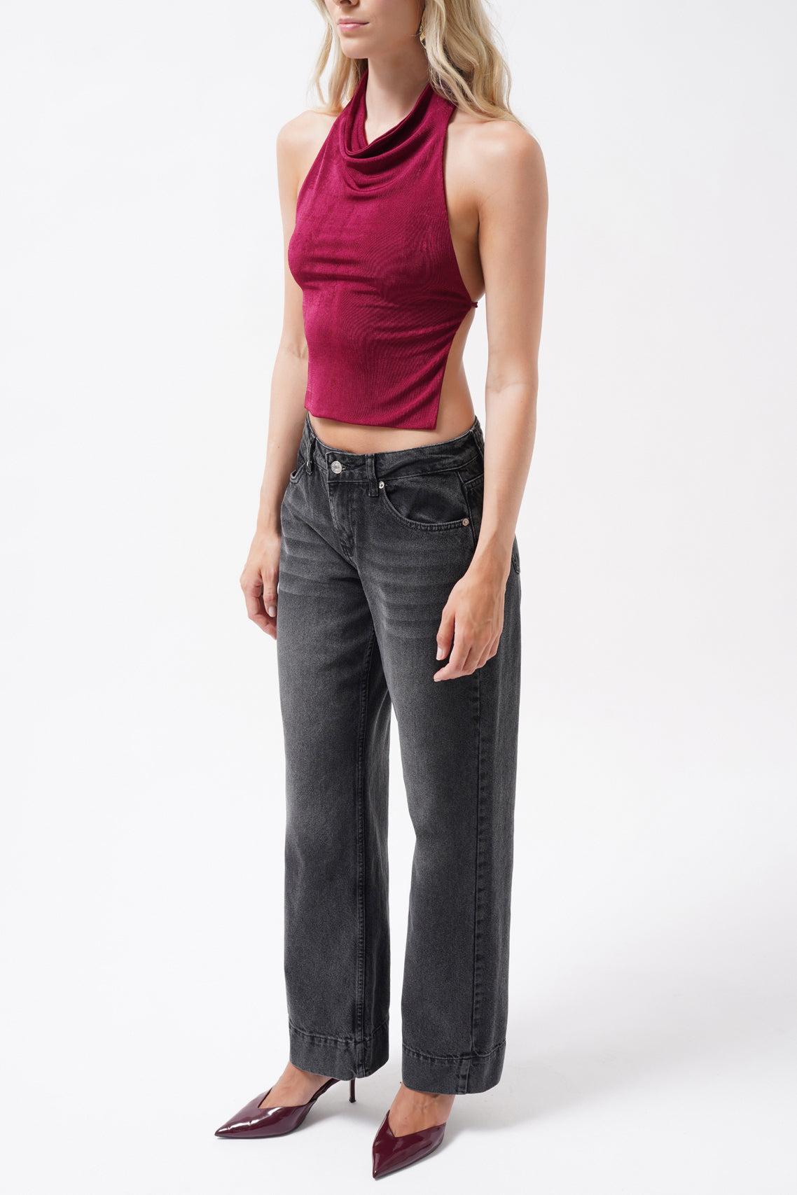 Double Hem High Waist Black Jeans