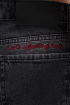 Double Hem High Waist Black Jeans