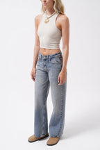 Wash Detail High Waist Blue Jeans