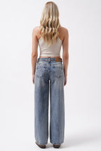 Wash Detail High Waist Blue Jeans
