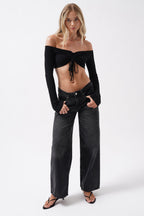 Wash Detail High Waist Black Jeans