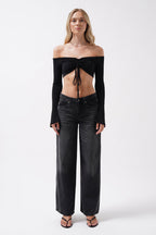 Wash Detail High Waist Black Jeans