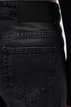 Wash Detail High Waist Black Jeans