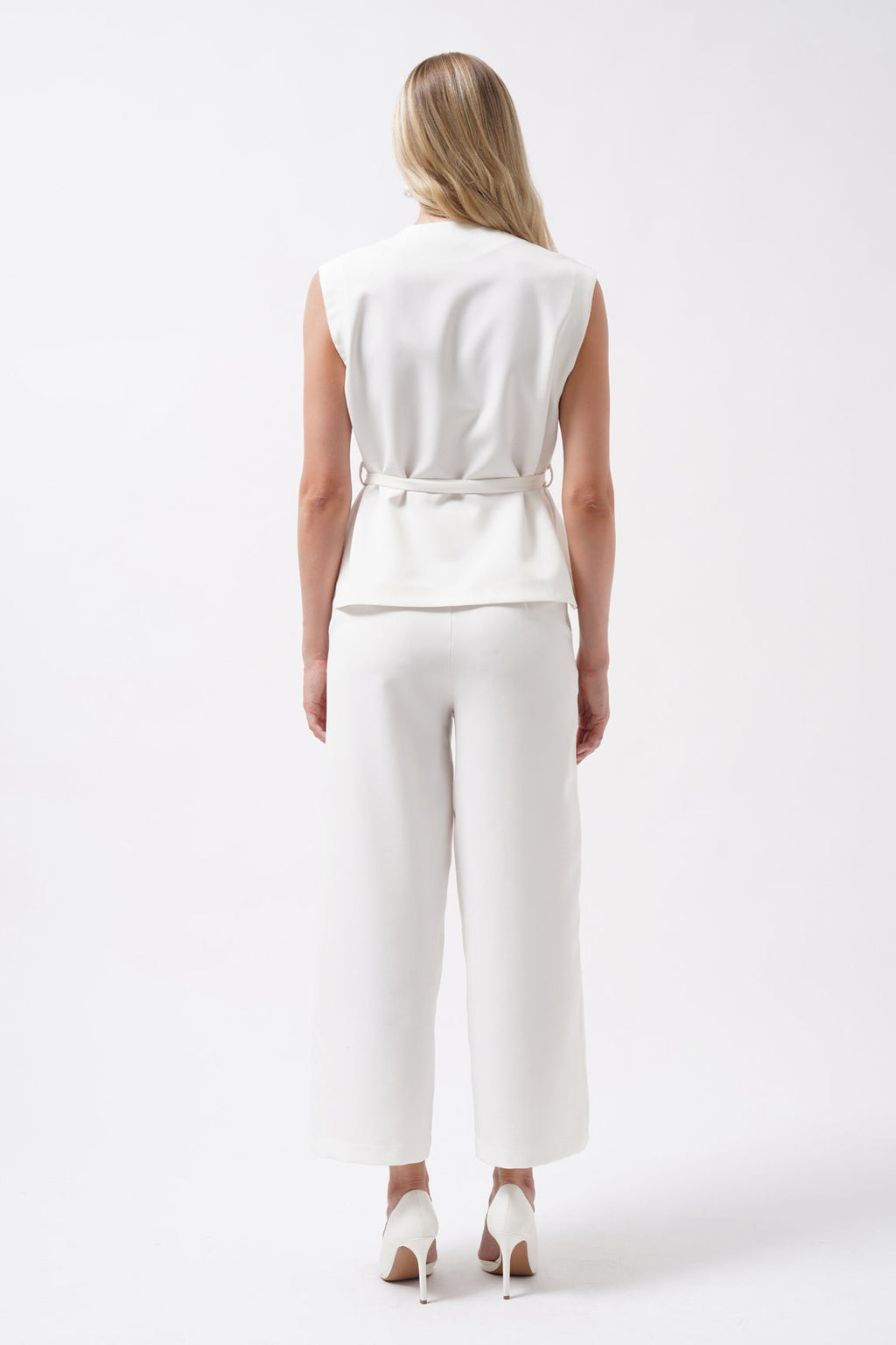 Sash Detail Woven White Vest